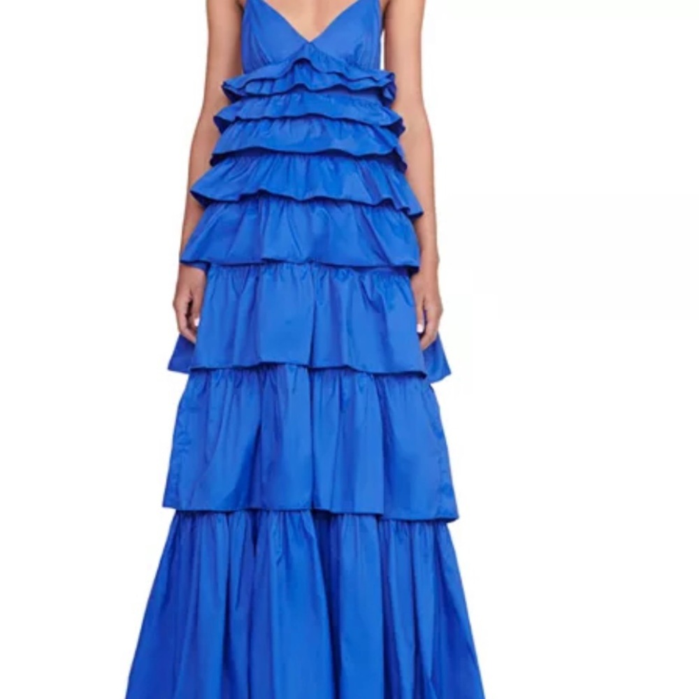 {Petite} Blue Staud Tiered Gown
